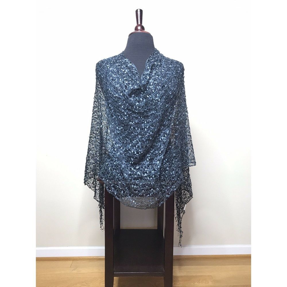 Poncho Wrap Shawl  Knit Lace Navy Blue 1Size NEW